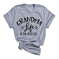 Eoeth Women Grandma Life T-Shirt Casual Letter Printed Short Sleeves O-Neck Tops Blouse Shirts T-Shirts Pullover Tee Gray