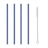 Stainless Steel Straws,4 Pcs Stainless Steel Metal Drinking Straw Reusable Straws + 1 Cleaner Brush Kit (Multicolor)