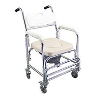 XH Commode Chair w/Wheels, 4 in 1 Multifunctional Aluminum Bath Chair with Padded Seat, 300LBS Weight Capacity, Non-Slip Handrail Toilet Wheelchair