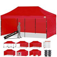 ABCCANOPY Canopy Tent Popup Canopy 10x20 Pop Up Canopies Commercial Tents Market stall with 6 Removable Sidewalls and Roller Bag Bonus 4 Weight Bags and 10ft Screen Netting and Half Wall, Red