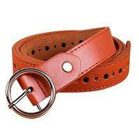 Tomppy Leather Belt for Women Men Adjustable Skinny Waist Belt with Girdle Buckle Waistband Belt for Dress Jeans (Free Size, Brown)