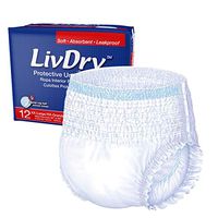 LivDry Adult XXL Incontinence Underwear, Extra Comfort Absorbency, Leak Protection, XX-Large, 12-Pack