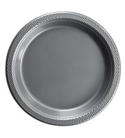 Exquisite 10 Inch. Silver Plastic Dessert/Salad Plates - Solid Color Disposable Plates - 50 Count