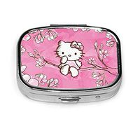 Square Pill Box- Portable Hello Kitty with Leaves Medicine Organizer Holder Two Compartment Pill Case