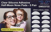 GMS Optical® Premium Silicone 3M Adhesive Half Moon Nose Pads for Glasses, Sunglasses, and Eye Wear - 13mm x 6mm - Ideal for Smaller Frames - 5 Pair (Clear)