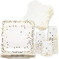 Gold Polka Dot Party Supplies Set - Biodegradable Disposable Dinnerware Set - Includes Scalloped Edge Square Paper Plates, Napkins and Cups (Set of 72, Serves 24)