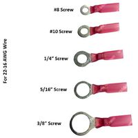 Electriduct Heat Shrink Ring Terminals with Adhesive Liner 22-16AWG (Red) | Ring Size: 5/16" Screw - 100 Pieces