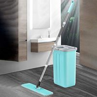 Flat Squeeze Mop and Bucket Set, Wet Dry Floor Cleaning Hand Free, 3 Reusable Microfiber Mop Pads, 52" Extended Handle for Home Kitchen Floor Cleaning, Stainless Steel Handle (Blue)