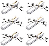 Ultra Slim Compact Unisex Spring Temple Reading Glasses w/Aluminum Case 6 Pack