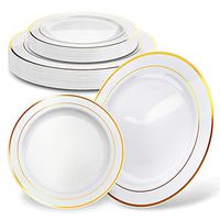 Elegant disposable plates White and gold plastic plates Wedding Disposable party plates Plastic party plates 55 Dinner plates 55 Salad plates