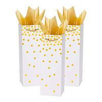 Loveinside Dots Foil Gift Bags -Gold Foil White Paper Wine Bag with Tissue Paper for Wedding,Birthday Present-12Pack -4.5" X 4.5" X 13"