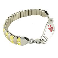 Women's Medical Alert ID Bracelet - Custom Engraving Included, Two-Tone Sparkle, Stretch - Asteria, Red - Size 6.75