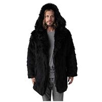Alvinm Men's Jacket Fashion Solid Thick Hooded Overcoat Jacket Faux Fur Outwear Coat Black