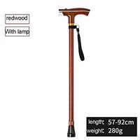 Old Man Stick with Lamp Intelligent Wood Color Multifunctional Crutch Scalable Lighting Rod Old Outdoor Walking Stick, Redwood Color