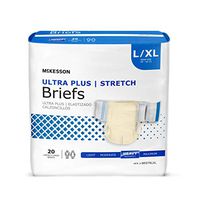Adult Brief, McKesson Ultra Plus, Stretch Tab Closure Large/X-Large Disposable Heavy Absorbency, BRSTRLXL - Case of 80