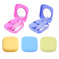 NUANNUAN 5 Pieces Cute Pocket Mini Contact Lens Case Box Travel Kit Easy Carry Mirror Container Holder,Soak Storage Container with Mirror Bottle Tweezers Stick Remover Tools
