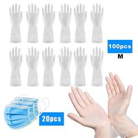 Disposable Vinyl Gloves Latex Free Power Free PVC Clear Gloves -M,100 Pack,Protective Face 20pcs