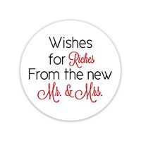 60ct - 1.5" - Wishes for Riches for The New Mr and Mrs, Lottery Ticket Wedding Favor Stickers (#214-BR)