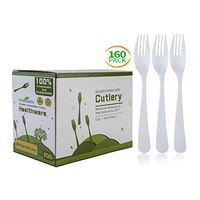 Biodegradable Compostable Forks, 100% CPLA 160 Pack 7.3 Inch White Disposable Biodegradable Cutlery Set, 8.3 Pounds Heavyweight Durable Eco-Friendly and Heat Resistant Forks
