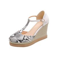 Inverlee Summer Fashion Snake Grain Wedges Round Toe Non-Slip Buckle Sandals Women Casual Shoes White