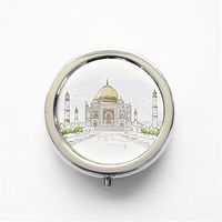 RhyNSky India Taj Mahal Mini Portable Pocket Pill Box Case Holder for Purse, 3 Compartments, Silvery, FS550