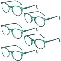 Reading Glasses 5 Pack Retro Round Frame Readers Comfort Spring Hinge Glasses (5 Pack Green, 1.75)