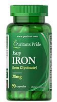 Puritan's Pride Easy Iron 28 mg (Iron Glycinate)-90 Capsules