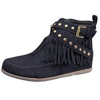 Women's Ankle Boots,Ladies Solid Casual Fashion Slip-on Round Toe Solid Flat Tassels Rivet Bare Short Booties Boot Shoes