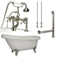 67" Acrylic Slipper Clawfoot Tub & Brushed Nickel Complete Deck Mount Plumbing Package-"Miller"