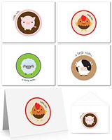 Farm Animals Note Cards (24 Fold-over Cards and Envelopes) Pig Cards, Cow Cards, Rooster Cards & Sheep Cards
