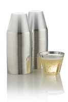 Silver Rimmed Clear Cups 9 oz. | Old Fashioned Tumblers | Elegant Plastic Party Cups | Fancy Disposable Wedding Cups | Heavy Duty Silver Rimmed Cups (100 ct)