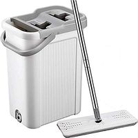 SPLY DTEM Flat pressure mop and bucket, hands-free floor cleaning mop, can be used wet and dry on the floor, with 2 mop pads, stainless steel handle, wet and dry