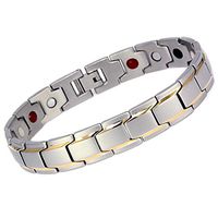 CMS MAGNETICS Novoa Men's Quad-Element Satin Stainless Steel Magnetic Bracelet with Gold Accents - 12,800 Gauss SBRM-004