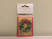Caspari Gift Enclosures: Holly Wreath, Set of 4 enclosures in Each Pack (2 Packs)