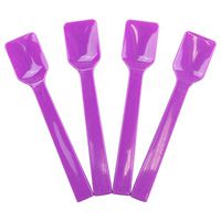 [25 Count] Purple Plastic Gelato Tasting Spoons 4 Inch Mini Disposable Shovel Spoons for Sampling Yummy Desserts, Foods & Ice Cream - Frozen Dessert Supplies
