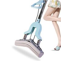 Sponge Mop With Super Absorbent Sponge Head Stainless Steel Handle Mop Head (Color : Blue, Size : 129X28CM)