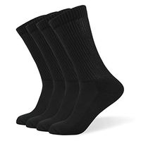 Well Knitting Diabetic Socks for Men & Women, Coolmax Medical Circulation Crew Mid Calf Socks with Seamless Toe, Non-Binding Top, and Padded Sole, 4 Pairs (L,Black)