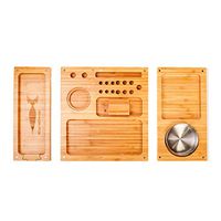 Discreet Smoker Large Bamboo Rolling Tray with Ashtray - Magnetic Stash Box Raw Natural Material