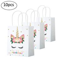 Funnlot Unicorn Party Gift Bags Unicorn Birthday Party Supplies Candies' Bags Goodie Bags with Top Handle Gold Glitter (10 pcs Gold)