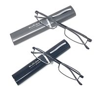 2 Pairs of Metal-Framed Reading Glasses for Men and Women in Hard Protector Cases - by Pointed Designs (+1, Gunmetal/Black)