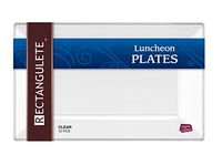 [30 Count - 12 Inch Plates] Rectangulete Designer Tableware Premium Heavyweight Plastic Clear Rectangle Luncheon Plates With Border, Party & Wedding, Event Plate, Disposable Dishes