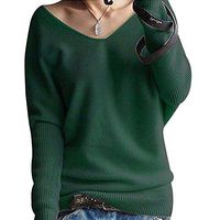 Theoylos Women's Winter Sweater Batwing Sleeve V Neck Knit Long Sleeve Casual Pullover Ladies Lightweight Warm Sweater Green