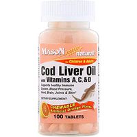 Mason Natural Chewable Cod Liver Oil with Vitamins A, C, D, Orange Flavor, 100 Tablets