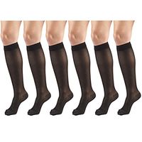 Sheer Compression Stockings, 15-20 mmHg, Women's Knee High Length, Diamond Pattern Black Medium (6 Pairs)