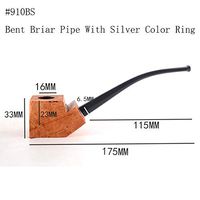 Smoking Tobacco Pipe Briar Wood Block - Pre Drilled Unfinished #910 (910BS Bent Pipe with Silvery Collar)