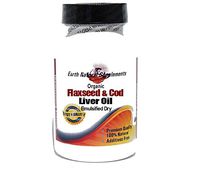 Organic Flaxseed 500mg and Cod Liver Oil 500mg (Emulsified Dry) * 200 Capsules 100% Natural - by EarhNaturalSupplements