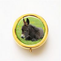 RhyNSky Animal Donkey Mini Portable Pocket Pill Box Case Holder for Purse, 3 Compartments, Gold, FG300