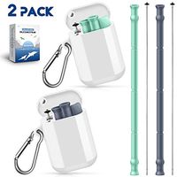 Sunnywoo Reusable Silicone Collapsible Straws - 2 Pack Portable Foldable Drinking Straw with Carrying Case and Cleaning Brush for Adults and Kids, BPA Free，Dishwasher Safe,Lavender Gray & Mint Green