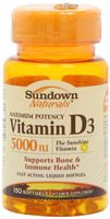 Sundown Naturals Vitamin D 5000iu Softgels - 150 ct, Bottle (Pack of 3)