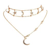 2018 New Arrival Fashion Boho Rhinestone Moon Star Pendant Chain Choker Necklace Prom Woman Pretty Cute Stylish Cheap Elegant Jewerly Fashionable Beads
